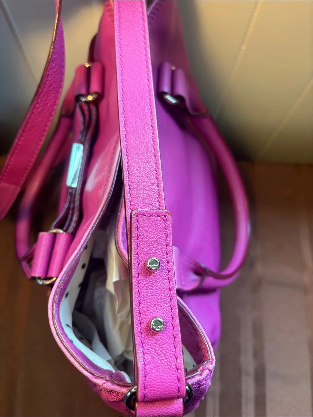 kate spade Vibrant Fuchsia Leather Satchel with Detachable Strap